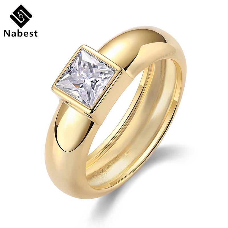 Nabest Fine Jewelry 18k Gold Plated CopperChunky Ring GRA Certificate Ict Out VVS D Color Moissanite Women Ring