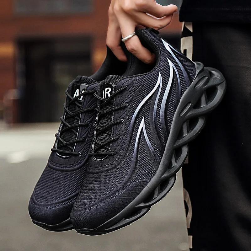 Fashion Running Shoes Men Flame Printed Sneakers Knit Athletic Sports Blade Cushioning Jogging Trainers Lightweight Casual Shoes