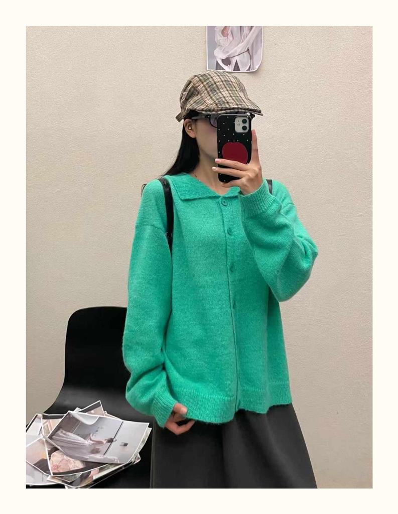 Da7 Women's Korean Style Loose Plus Size Lapel Knitted Cardigan 