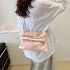 Fashion Sweet PU Leather Shoulder Bag Large Capacity Pleated Y2K Bow Underarm Bag French Style Handbag Solid Tote Bag Women