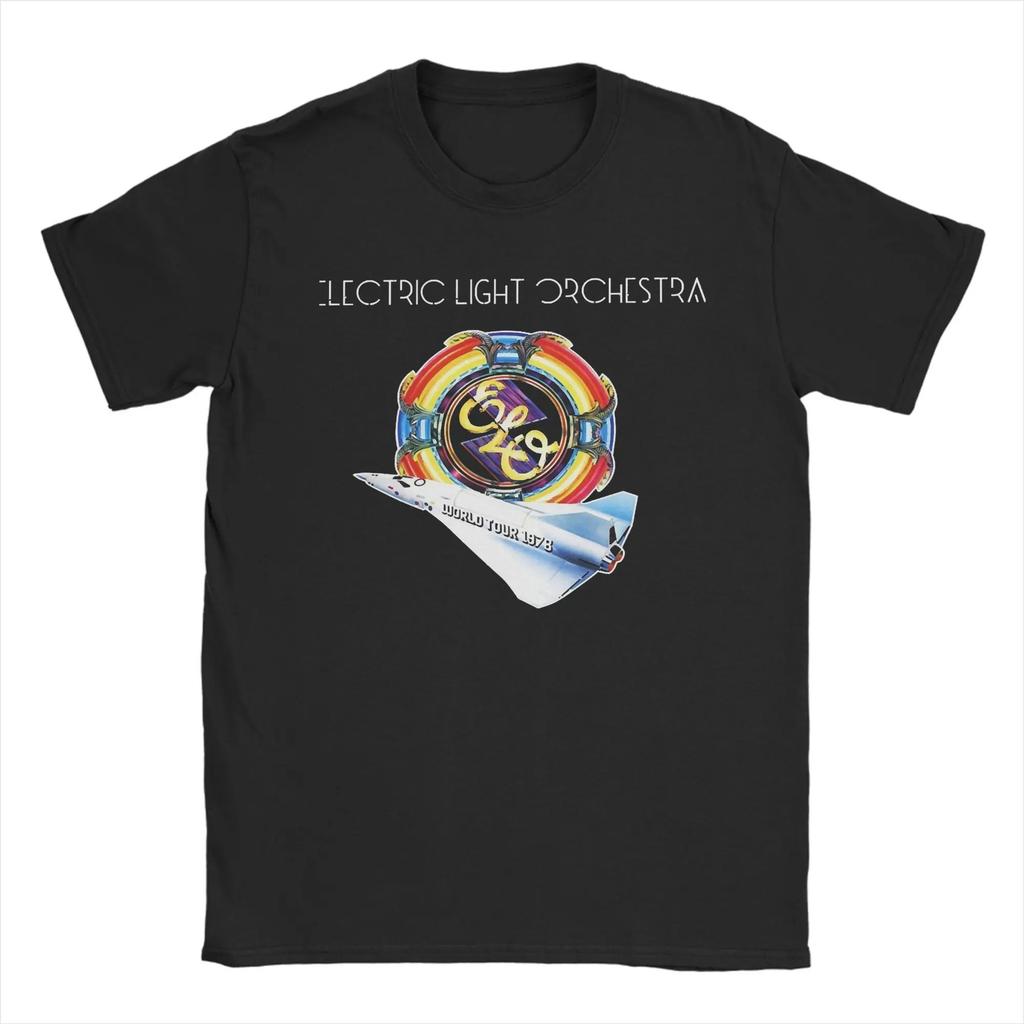 ELO Electric Light Orchestra T-Shirt for Men Band Tour Funny Pure Cotton Tees Round Neck Short Sleeve T Shirts Plus Size Clothes