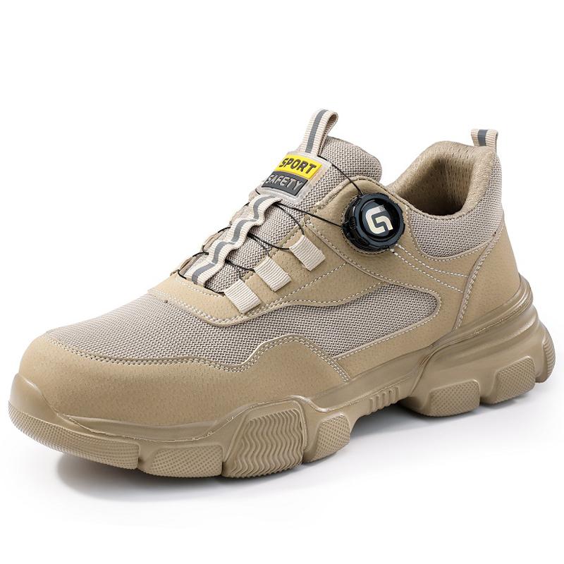 Summer Men Safety Shoes Breathable Work Sneakers Steel Toe Shoes Rotating Button Indestructible Shoes Light Protection Shoes
