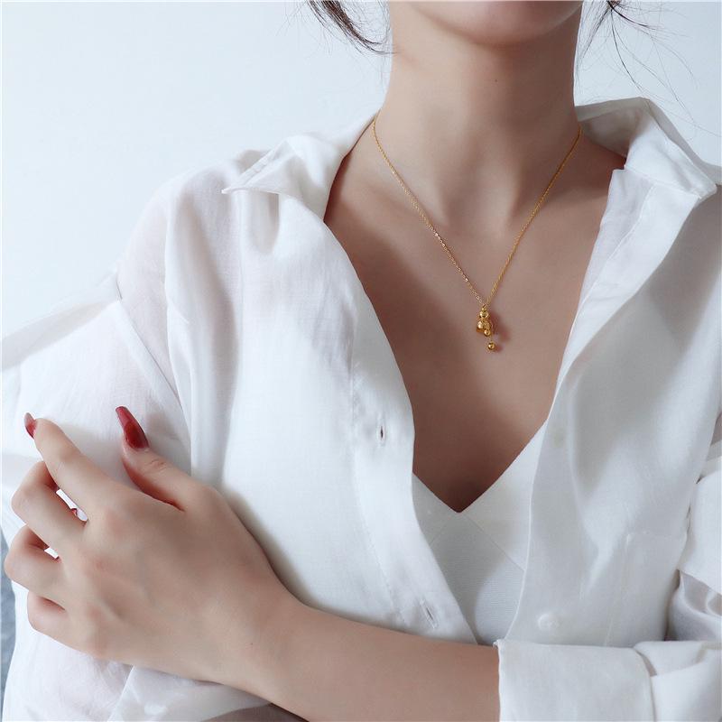 Vintage Gourd Necklace: 18K Gold-Plated Titanium Steel with Tassel Pendant - European & American Style Women's Jewelry