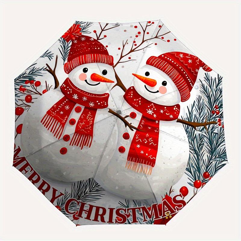 1pc Snowmen Christmas Themed Design Umbrella 8 Rib Frame, One-touch Automatic Opening 3 Fold Umbrella, Fashion Gift-p0803105