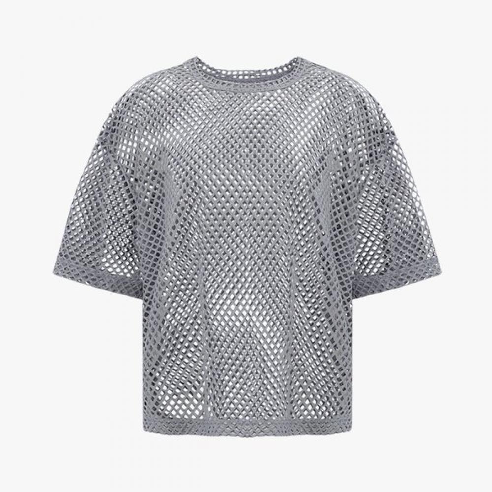 Fine Pleats Mesh Layered Top Gray FREE