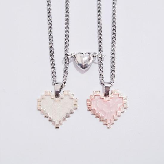 2Pcs Couple Necklace Heart Charm Magnetic Suction Shiny Finish Necklace Valentine Day Anniversary Jewelry Gift