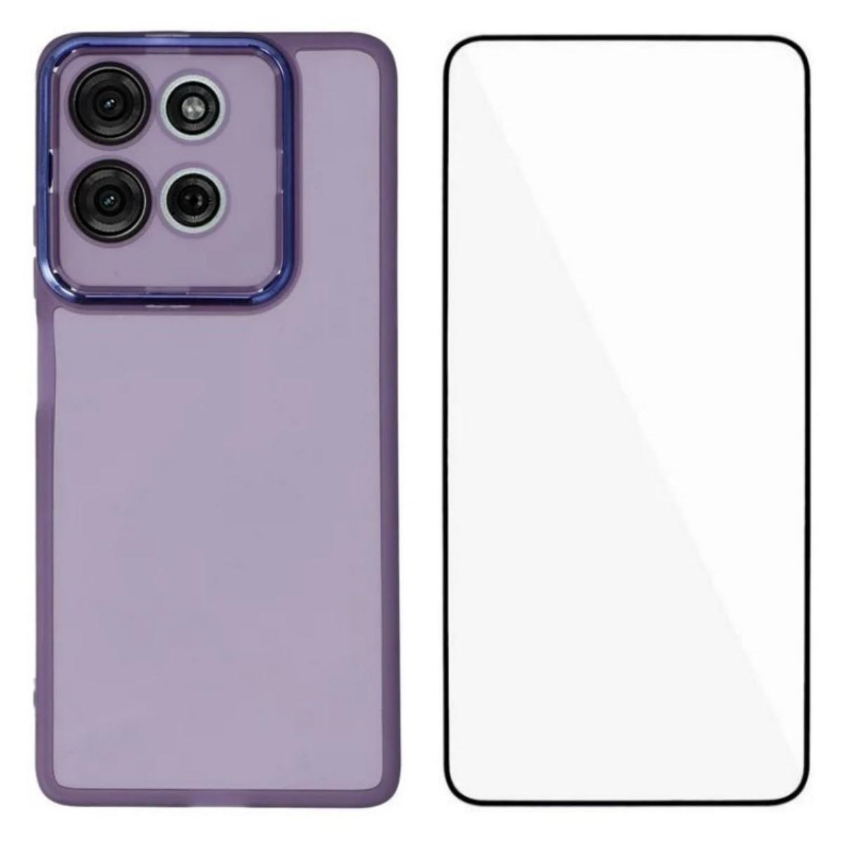 

Для Motorola Moto G75 5G Чехол из ТПУ WANLONFENG Серия DKSM Гальванизированная рамка Задняя крышка с закаленным стеклом Purple