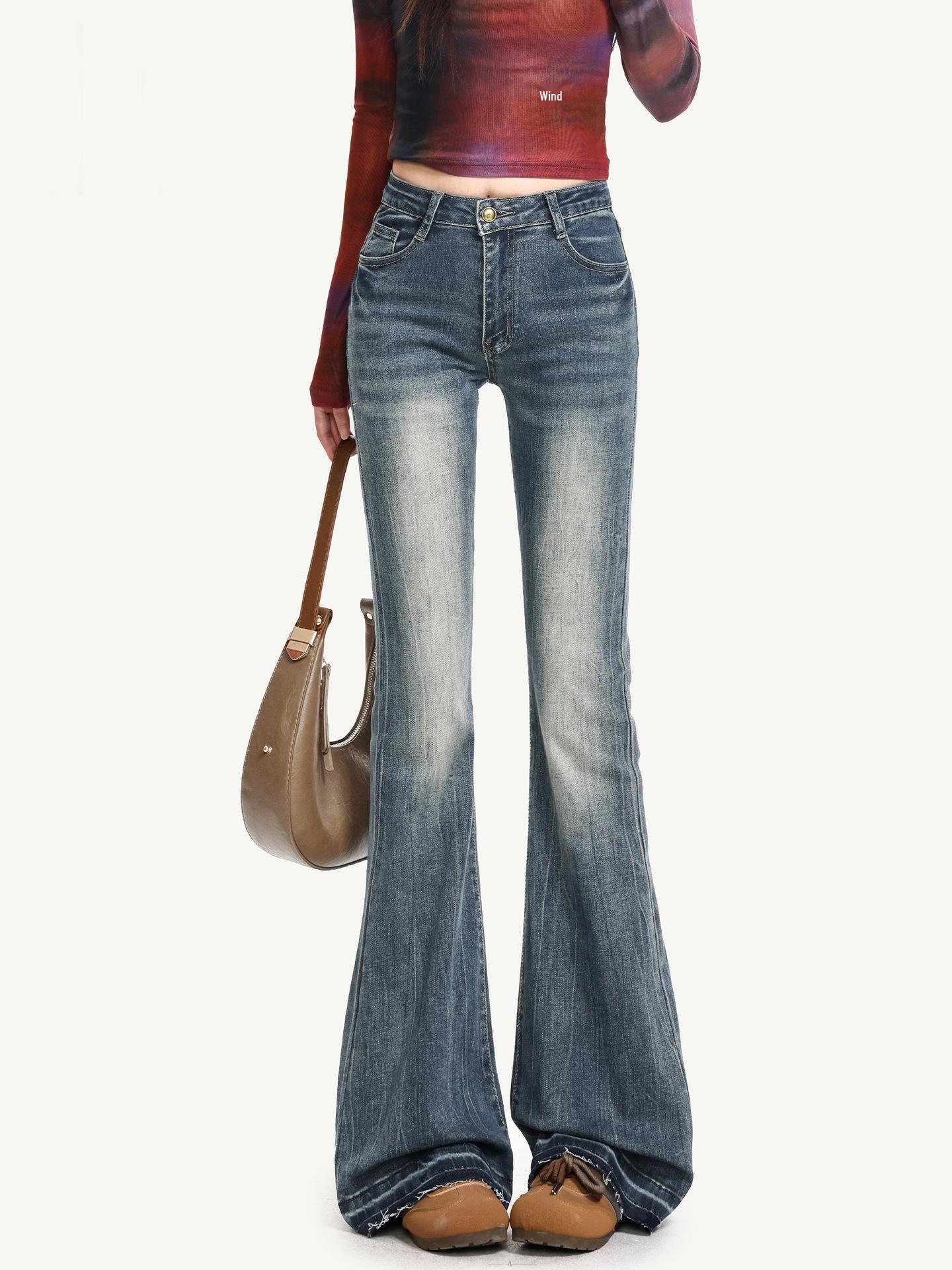 

itCHOCOOLATE Women s Retro Micro-Flare Low-Waist Jeans - 2026 Spring Collection Slim Fit Bell Bottom Pants M синий