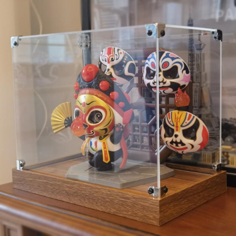 Wooden Bottom Storage Box Window Acrylic Toy Gundam Building Block Box Glue-Free Dust Cover