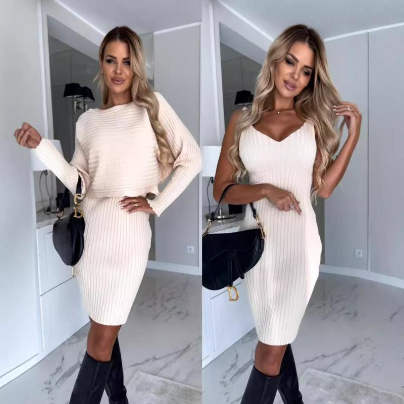 

Fashion Set For Women, New Autumn Striped Long Sleeve Top And Fashion Dress 3XL абрикосовий