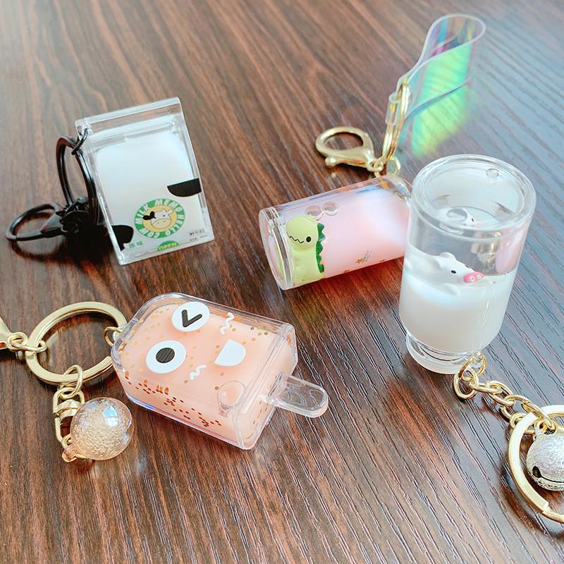 Lovely Floating Pig In Milk Acrylic Keychain With Stylish Bell Great For Gifts
