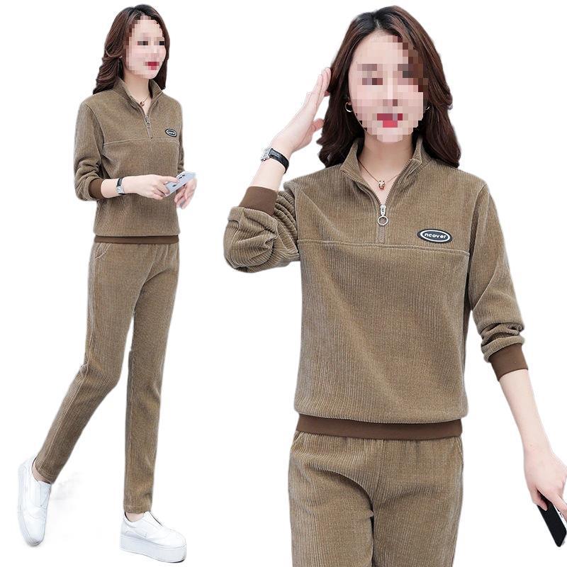 Corduroy Sportswear Set für Damen – Frühling/Herbst, Lockerer Schnitt, Große Größen, Modisches Zweiteiler