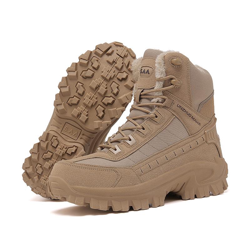 Men's High-Top Tactical Desert Combat Boots - Plus Velvet, Warm, Large Size Outdoor Snow Boots