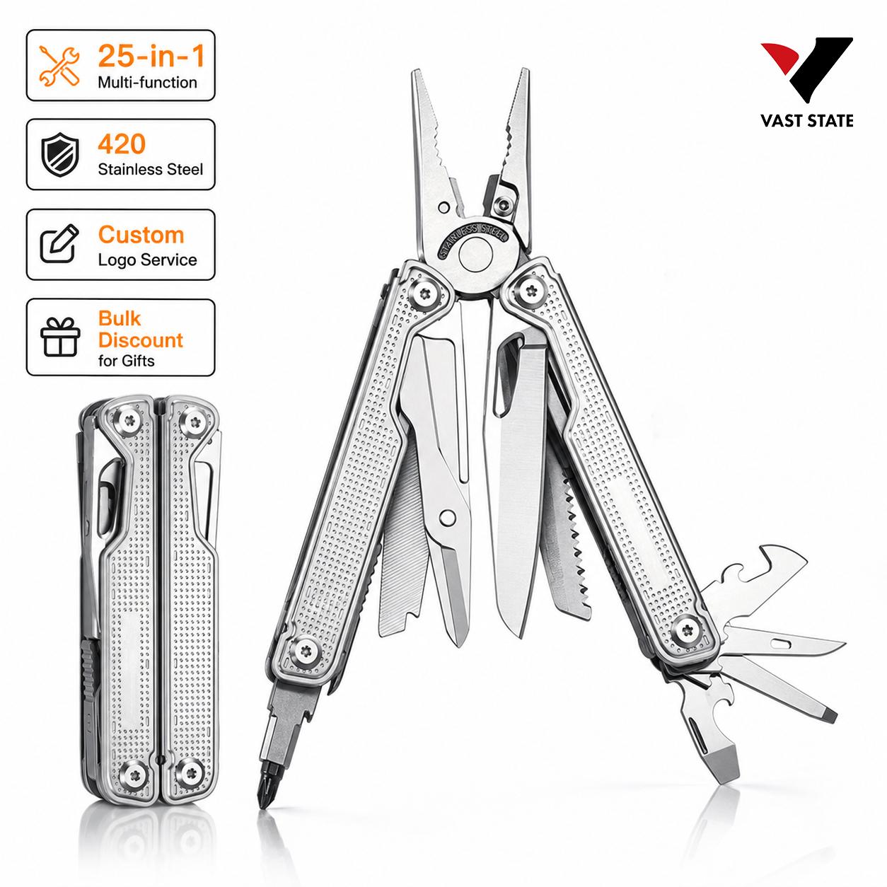 Professional 25-in-1 Multitool Folding Knife Heavy Duty Stainless Steel Multi-function Pliers for Survival Camping Outdoor EDC Plier Style Multitools