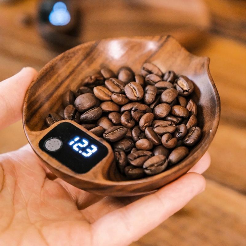 Elegant Wood Digital Coffee Scale Rechargeable Electronic Espresso Weigher Portable Walnut Kitchen Weighing Scale