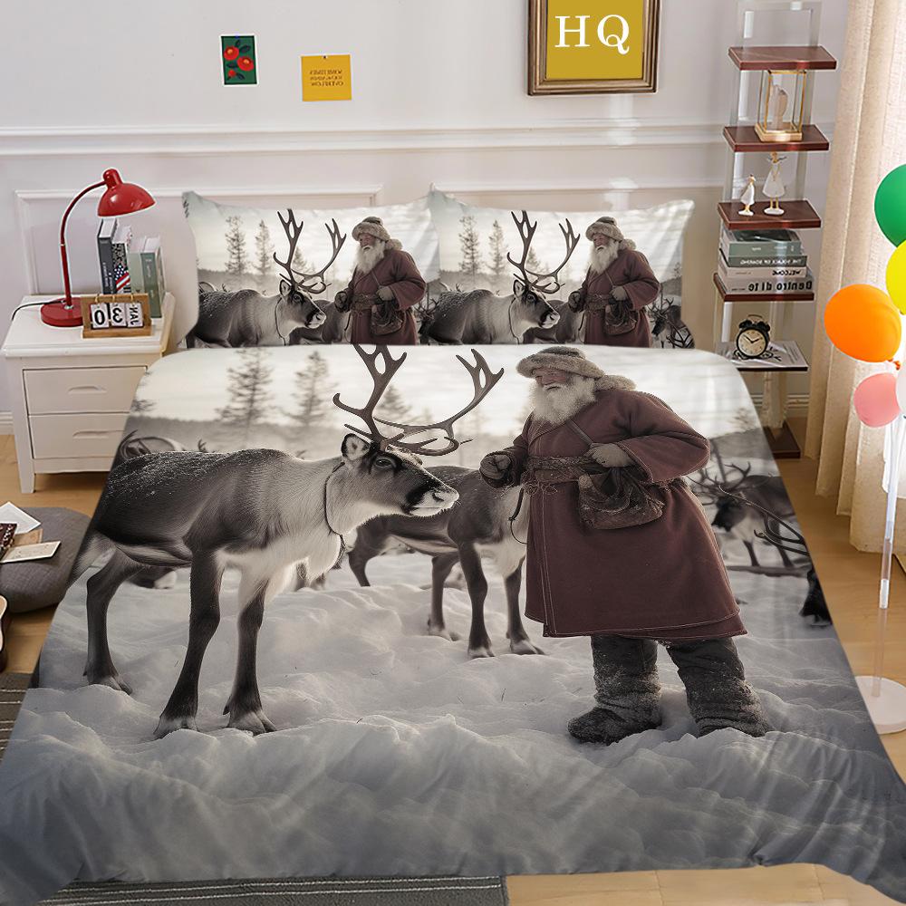 Christmas Printing 3D Printing Polyester Pillowcase Quilt Cover Two Or Three-Piece Set