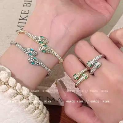Adjustable, Fashionable Snake-Shaped Ring with Micro-Inlaid Diamonds for Women