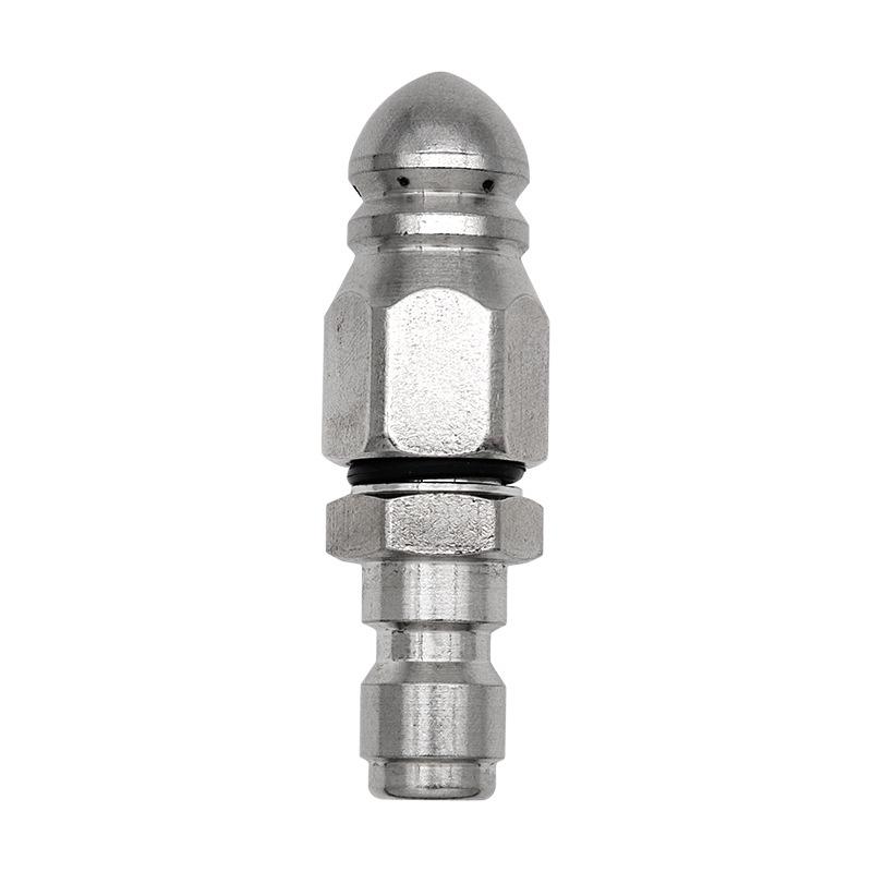 Stainless Steel High-Pressure Sewer Cleaning Nozzle, 1/4" with Front and Rear Water Jets