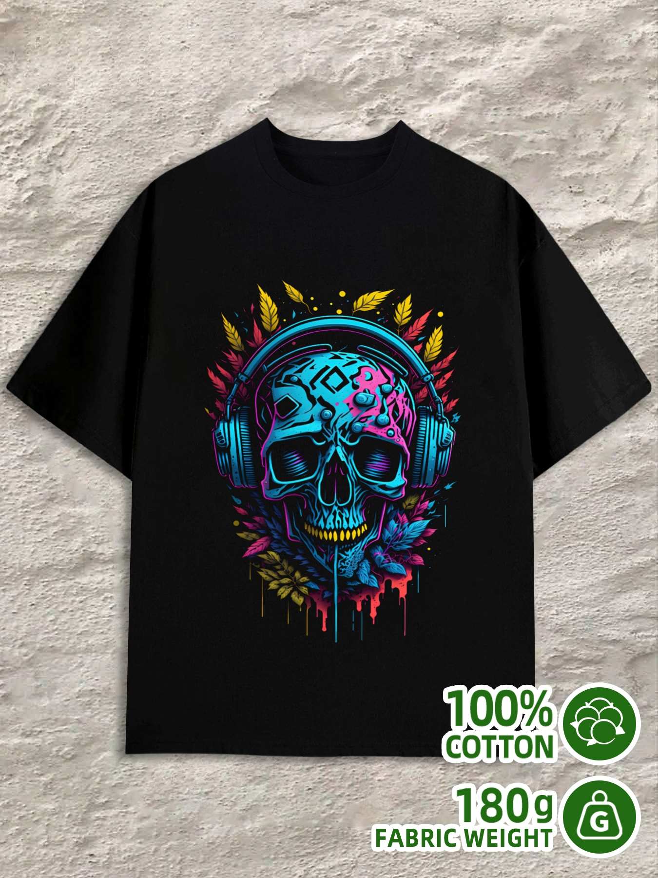 T-Shirt Y2K Skull Headphones Black 2XL