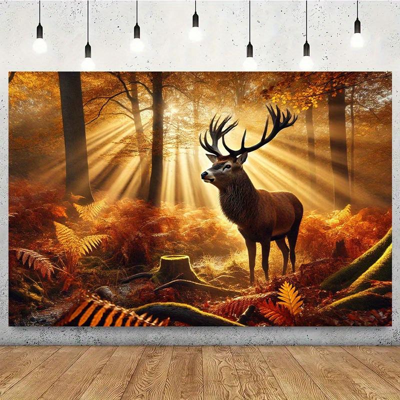 2D Plane 1 Piece of Beautiful Autumn Forest Background Fabric Featuring Majestic Deer Suitable for Living Room or Office