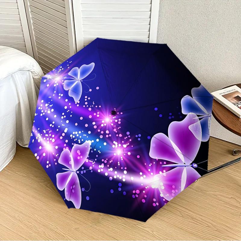 1pc Butterfly Night Light Automatic Folding Umbrella, Heavy-Duty 8-Rib Construction, Perfect for Everyday Yy251114120