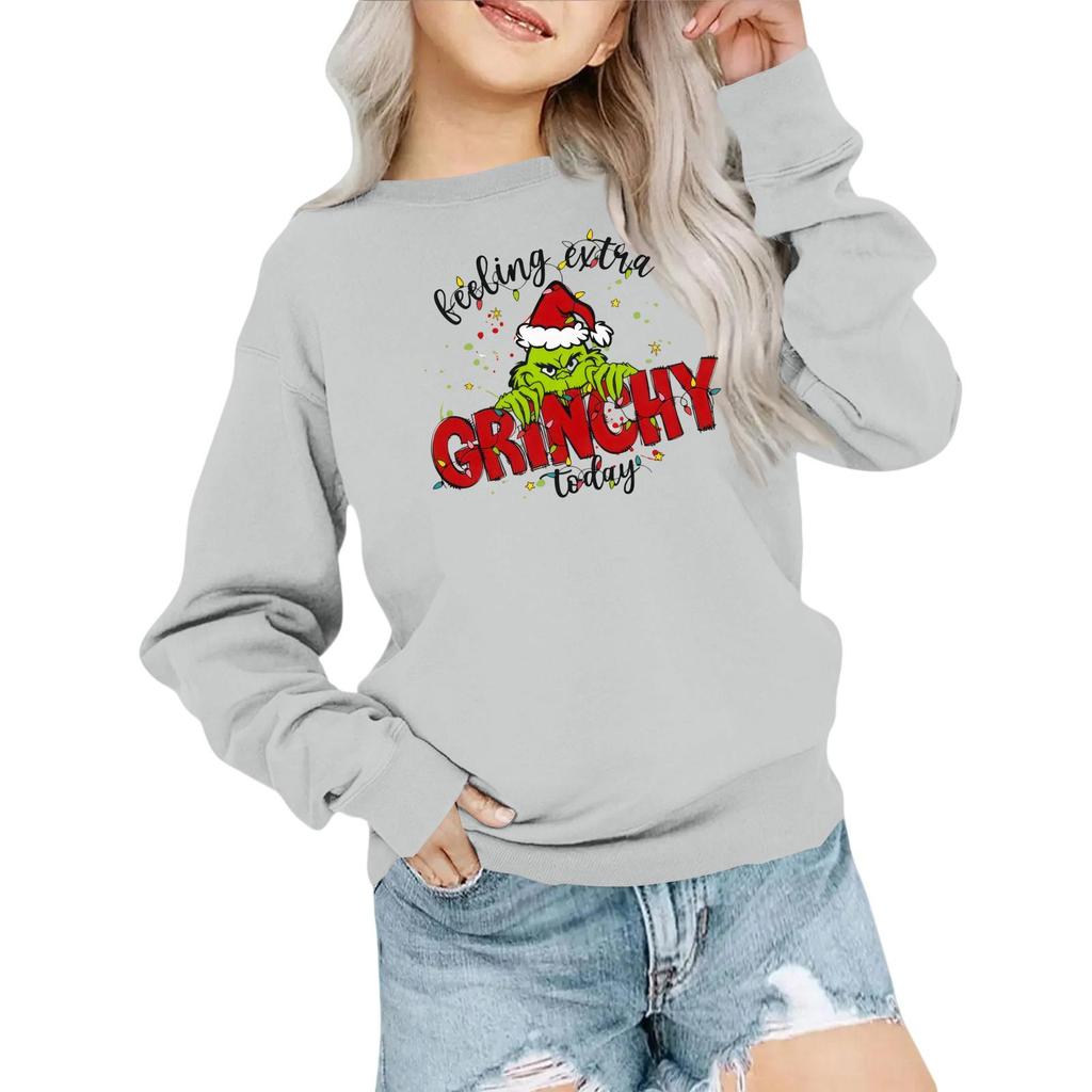 Mote for barn Løstsittende avslappet langermet genser med juleprint Oversized crewneck