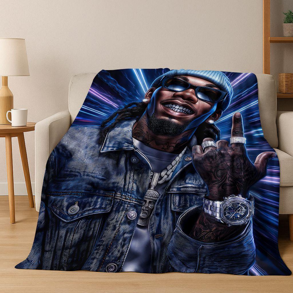 3D Top Rapper Legend Star Art Cartoon Hip Hop Flannel Blanket,Cozy Soft Throw Blanket for Home Bedroom Bed Sofa Cover Gift