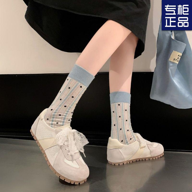 Ribbon German Training Shoes Women's Retro Flat-bottomed Casual Shoes Summer Lightweight and Versatile Sports Forrest Gump Shoes