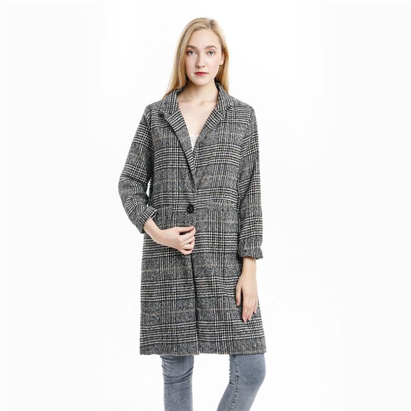 Autumn Korean Style Fashion Women's Plaid Woolen Jacket Slim Thin Long Thick Coat