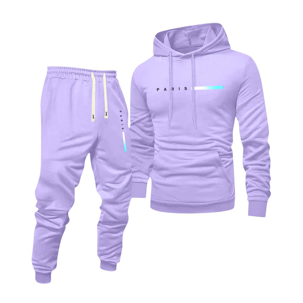 Men's Printed Hooded Sweatshirt And Sweatpants Casual Sports Suit