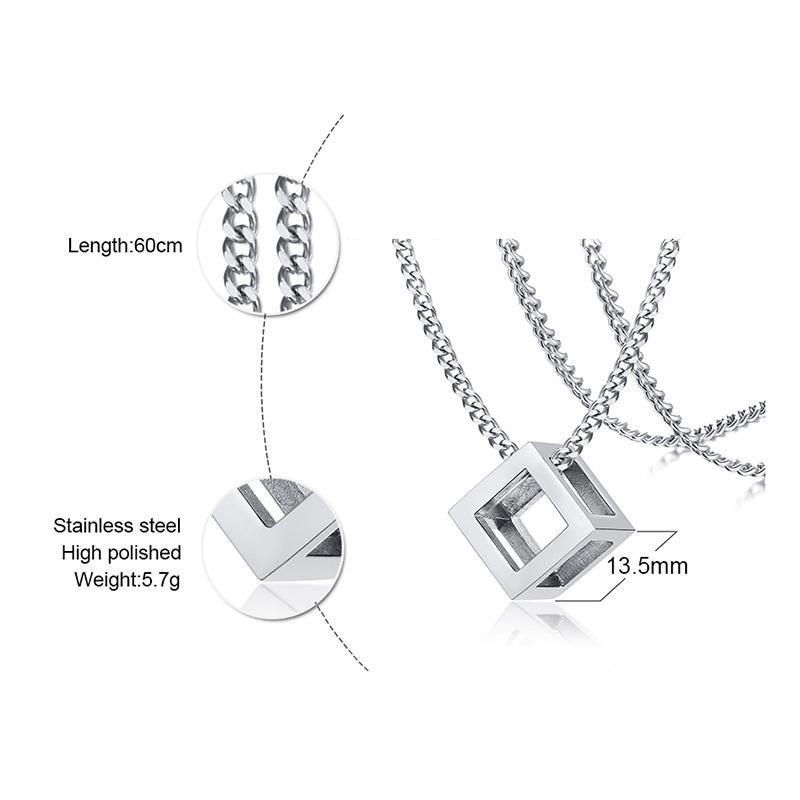 3D Square Pendant Necklaces for Men Boys,Hollow Geometry Stainless Steel Pendant Collars,Trendy Male Jewelry Gifts