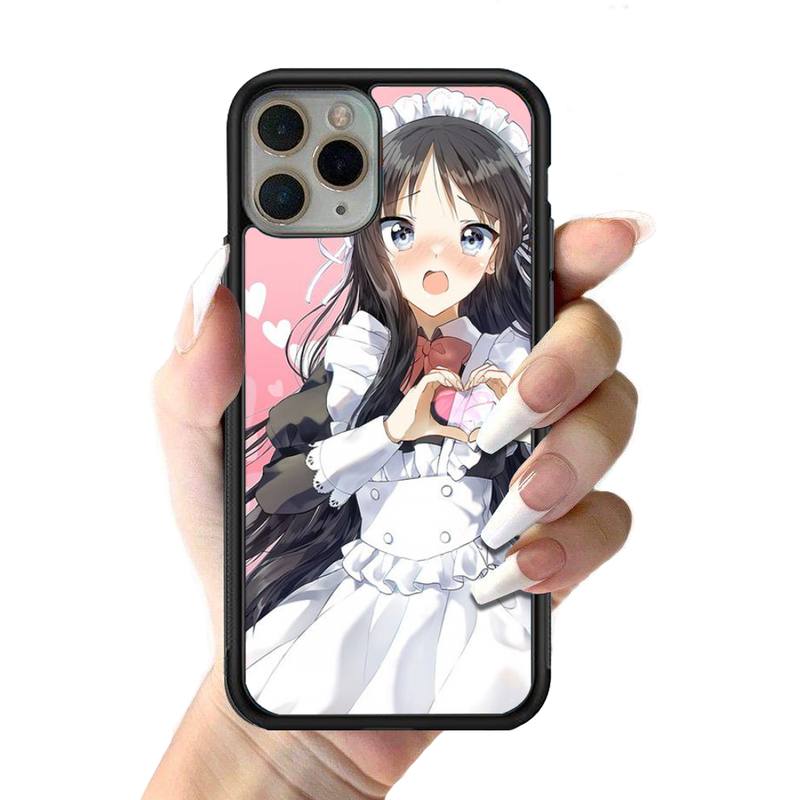 Cute Maid Girl Phone Case Silicone PC+TPU Case for iPhone 11 12 13 Pro Max 8 7 6 Plus X SE XR Hard Fundas