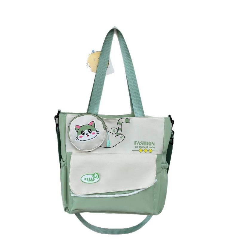 Campus two-piece set contrasting color splicing shoulder bag small fresh literary tote bag student messenger bag tide