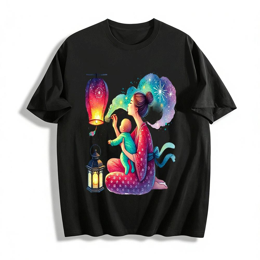 Mom Baby Starry Sky Lantern Print Casual Top Pure cotton T-shirt XXS