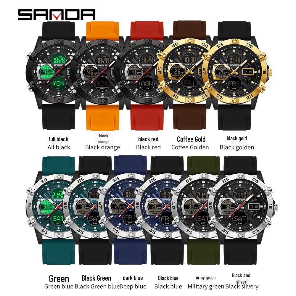 SANDA 3D Multifunction Sports Watch – 3 Time Zones, Waterproof, Student Wristwatch