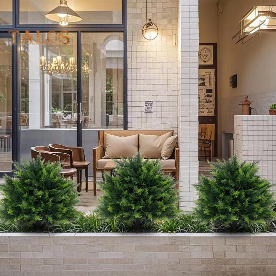 Künstlicher Buchsbaum-Formschnitt-Kugelbaum mit Erdspieß, UV-beständig, wetterfest, Kunstgrün, Sträucher, für den Außenbereich, Garten, Veranda, Terrasse, künstliche Buchsbaumpflanzen