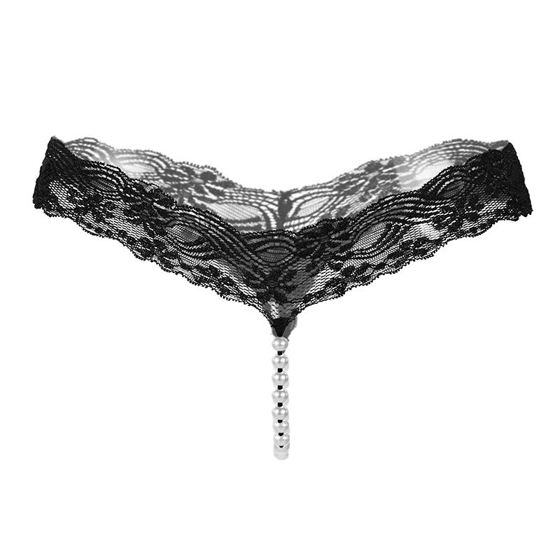 Women's Sexy Lace Underwear G-string T-back Thong Transparent Lingerie with Bow Detail Cute Pearls Embellished Back Bow Panties