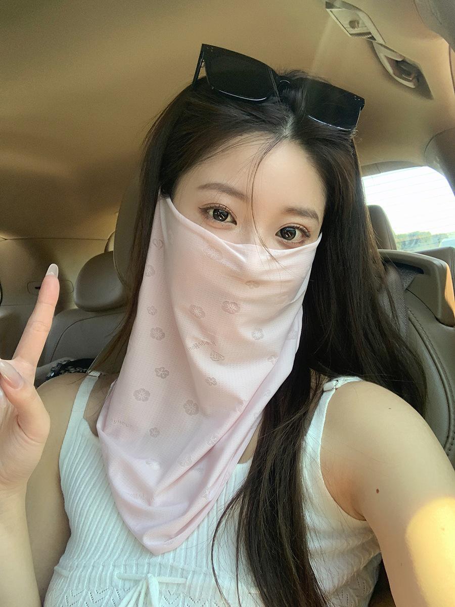 

Korean Floral Sun Protection Face Mask for Women – UV Veil & Neck Cover for Spring/Summer Cycling рожевий