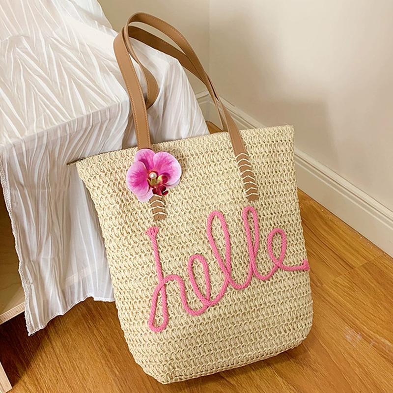 

Summer Contrast Color Women Straw Shoulder Bags Large Capacity Ladies Woven Handbags Casual Female Beach Underarm Tote 39x12x37cm