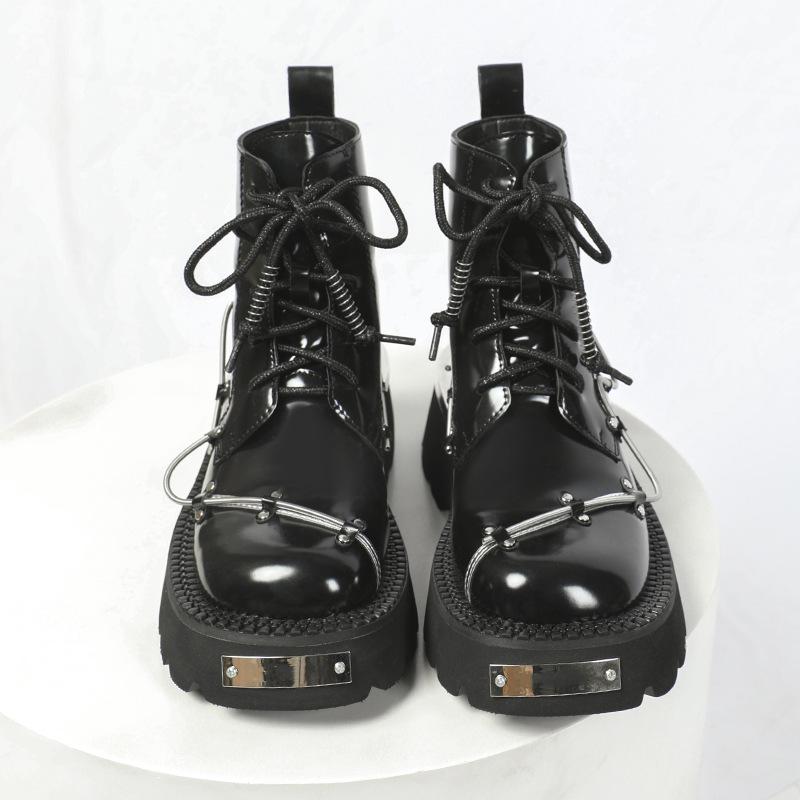 Niche metal decorative spring Martin boots women's thick-soled retro sweet cool short boots lace-up locomotive boots