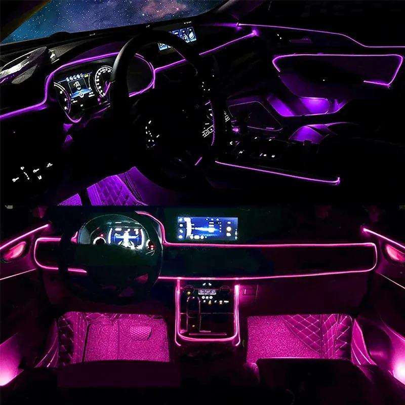 Flexible EL-Drahtlichter mit App-Steuerung Ambiente-Atmosphäre Streifenlicht Dekorative Lampen 12V Auto Innenraum Neon RGB LED-Streifen