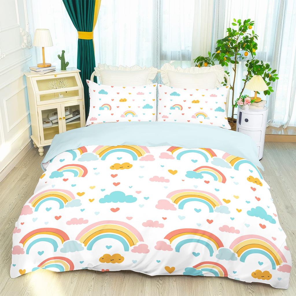 3pcs (1 quilt cover, 2 pillowcases, no core), colorful and cute rainbow element printed bedding set, soft and comfortable
