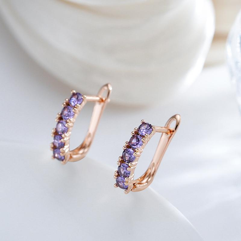 Luxus-Ohrringe mit voller Klaue, rund, lila Zirkon, Metall, goldfarben, für Damen, Party, Alltag, Schmuck