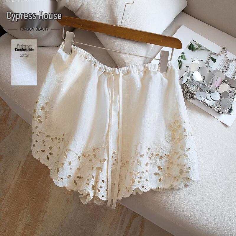Women s Embroidered Linen Blend Drawstring Shorts XXL