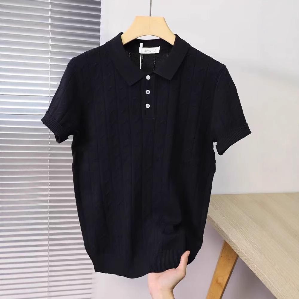 Herren High-End Leichter Luxus Jacquard Strick Kurzarm Poloshirt Herren Einfarbig Eis Seide Revers Halbarm T-Shirt
