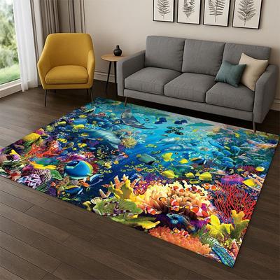 Underwater Sea World Marine Life Cartoon Carpet Rug for Bedroom Living Room Sofa Playroom Doormat Home Decor,Area Rug Non-slip