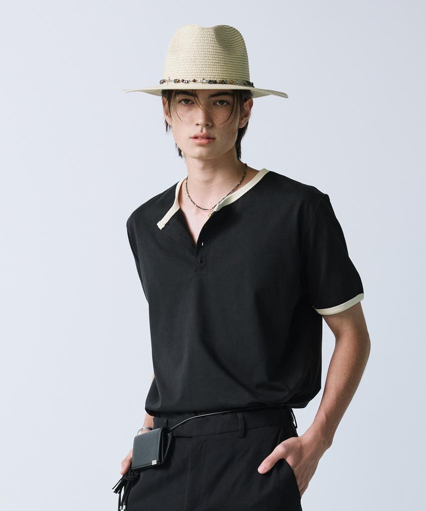 SSY Henley Neck Concho Ringer Tee Black