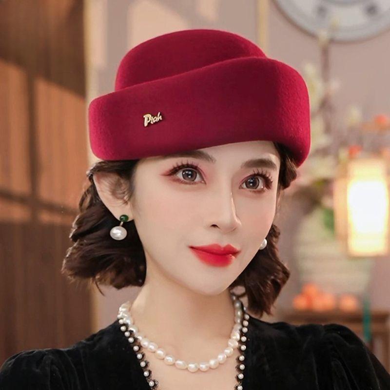Women's Hat  Autumn Winter British Small Hat Women's Retro Beret Wool Hat