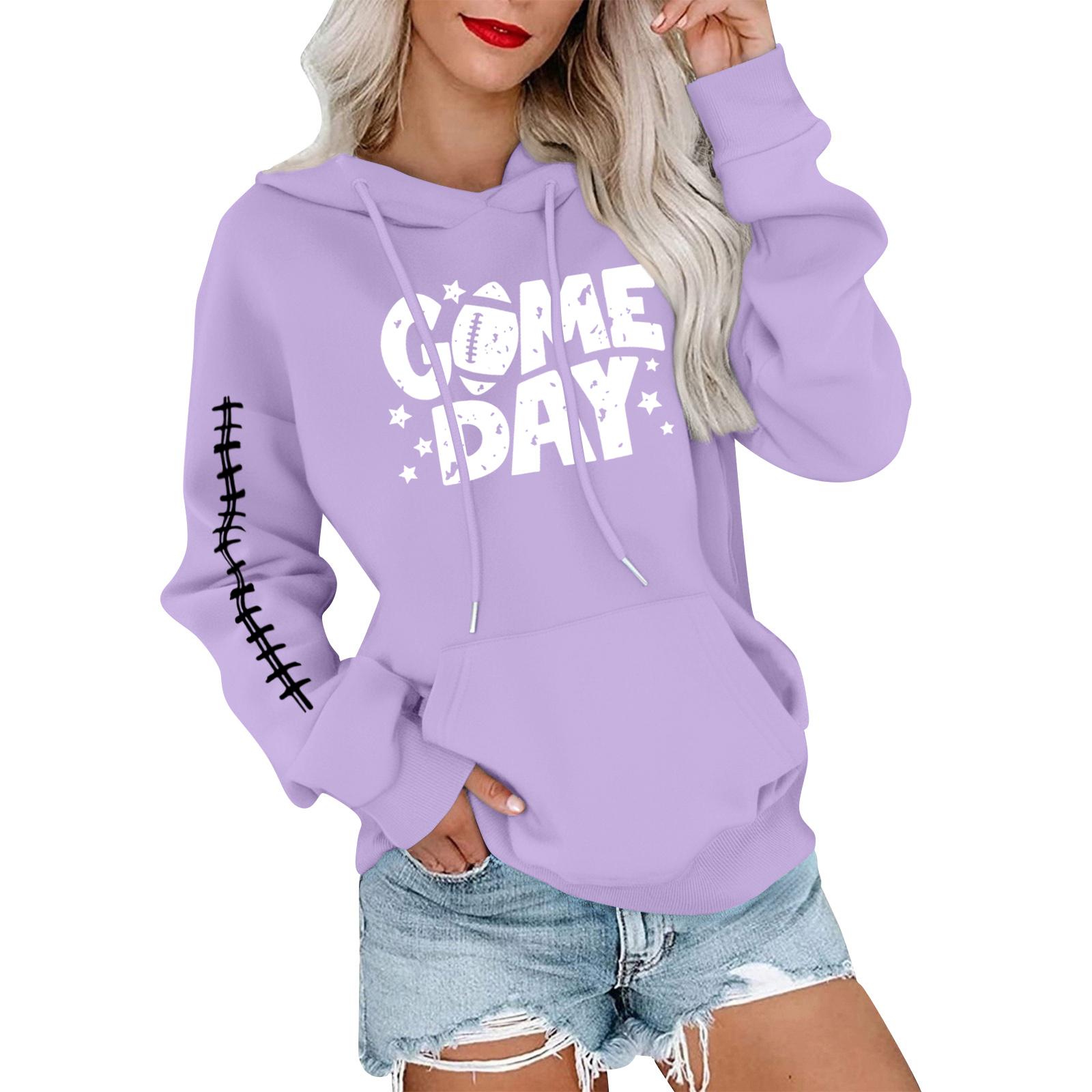 

Женский модный, повседневный, удобный свитер с круглым вырезом, капюшоном, длинными рукавами и принтом в стиле регби XXXL фиолетовый