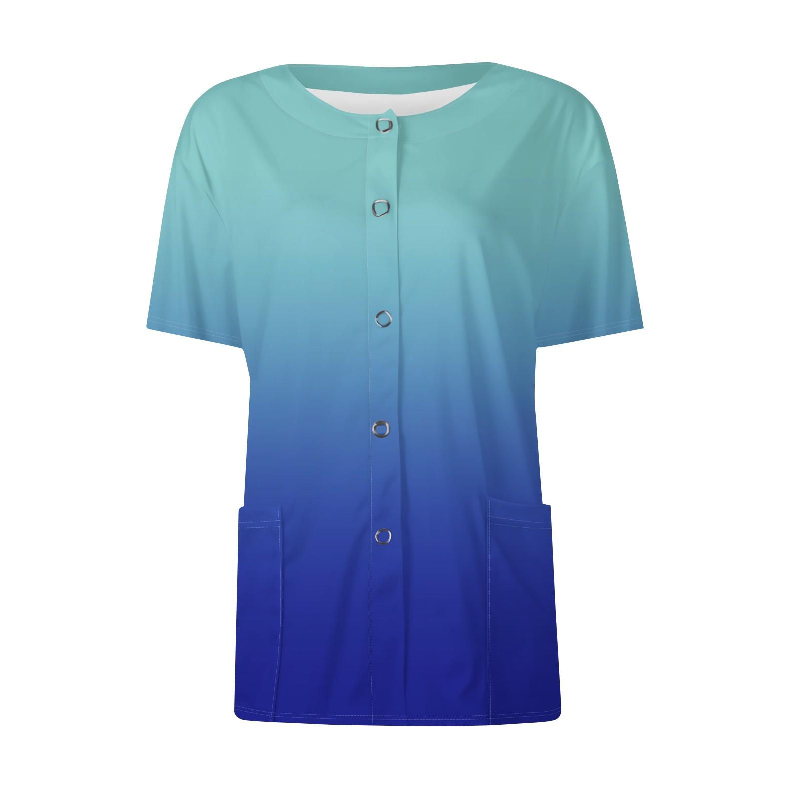 

Жіночі кишені з малюнком з короткими рукавами, робочий комір-стійка з принтом, однобортний захисний одяг, куртка-джемпер, топ L синій